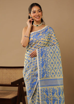 Cream Jamdani Cotton Saree Without Blouse Piece