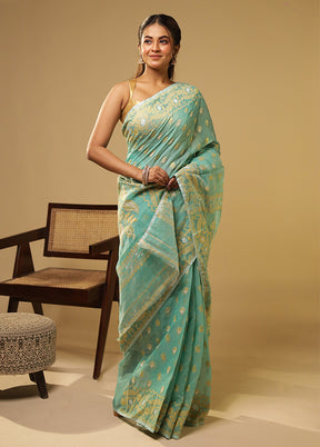 Green Jamdani Cotton Saree Without Blouse Piece