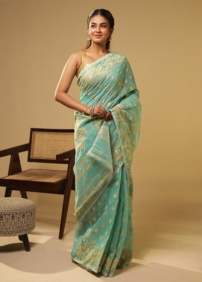 Green Jamdani Cotton Saree Without Blouse Piece