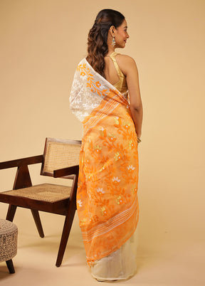 Cream Jamdani Cotton Saree Without Blouse Piece