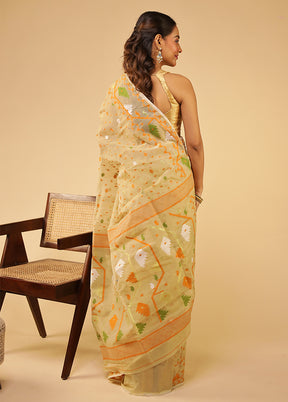 Cream Jamdani Cotton Saree Without Blouse Piece