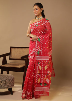 Pink Jamdani Cotton Saree Without Blouse Piece