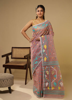 Purple Jamdani Cotton Saree Without Blouse Piece