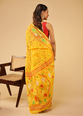 Yellow Jamdani Cotton Saree Without Blouse Piece