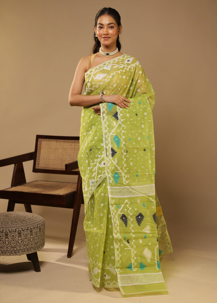 Green Jamdani Cotton Saree Without Blouse Piece
