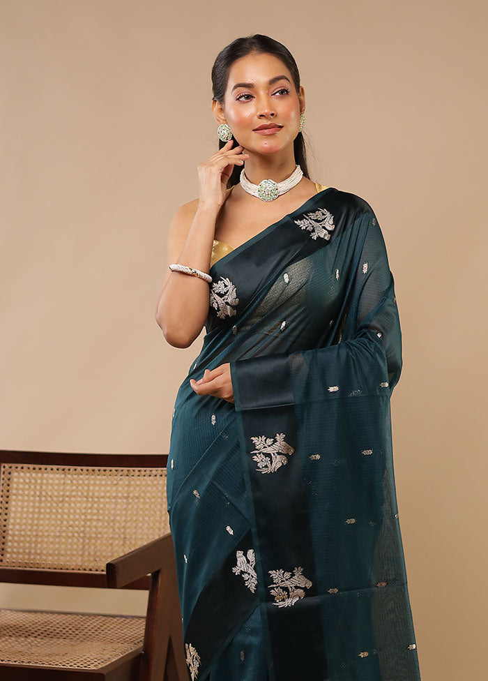 Green Pure Cotton Saree With Blouse Piece
