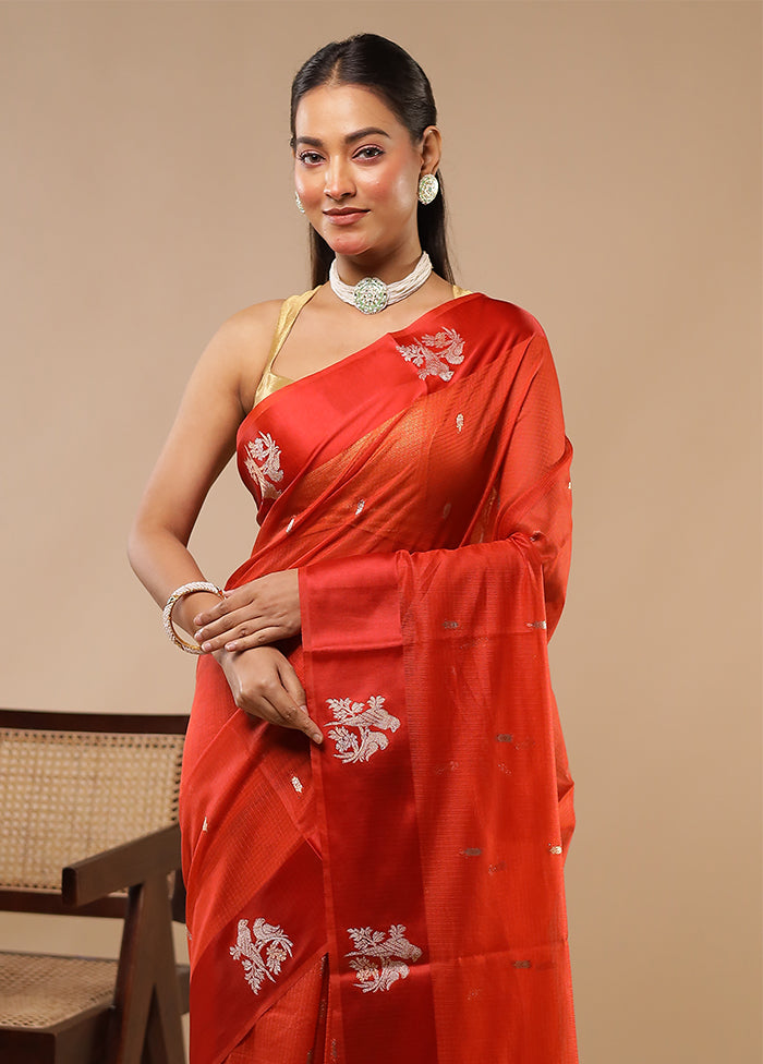Red Pure Cotton Saree With Blouse Piece