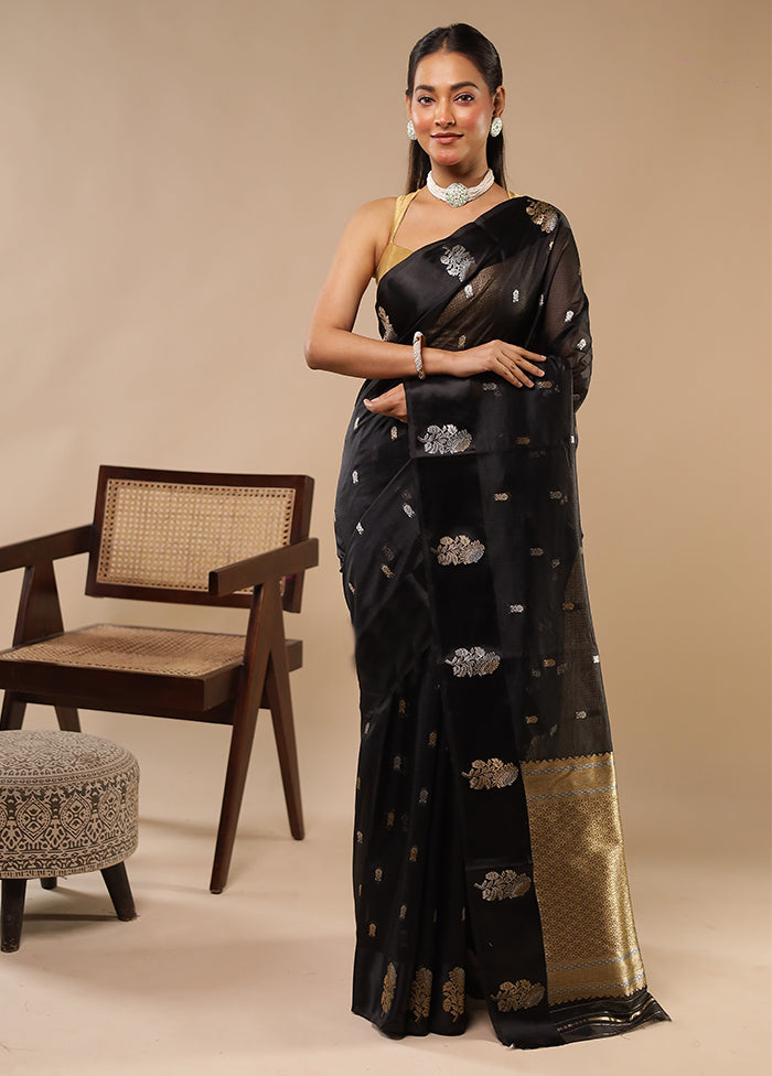 Black Pure Cotton Saree With Blouse Piece
