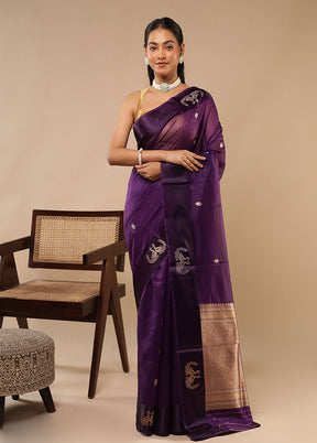 Purple Pure Cotton Saree With Blouse Piece