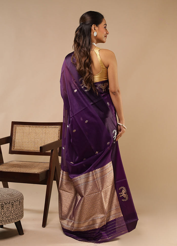 Purple Pure Cotton Saree With Blouse Piece