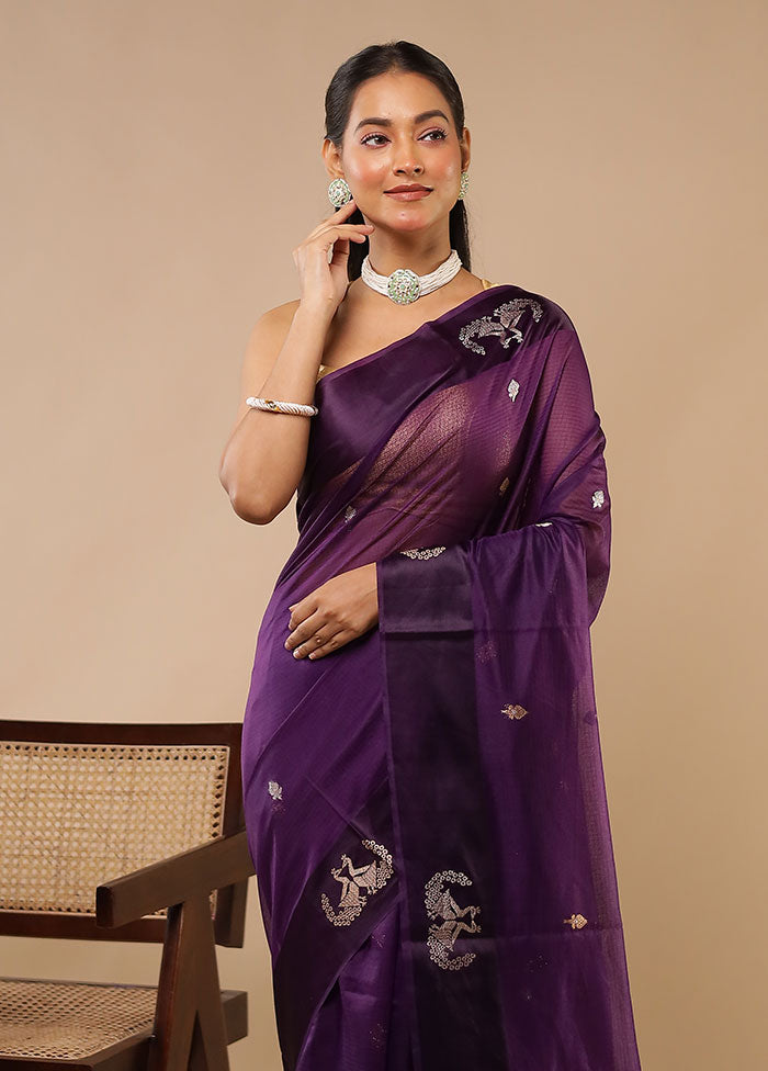 Purple Pure Cotton Saree With Blouse Piece
