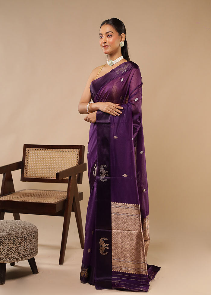 Purple Pure Cotton Saree With Blouse Piece