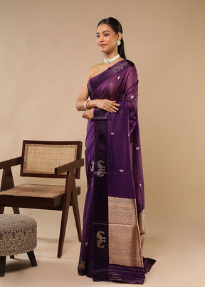 Purple Pure Cotton Saree With Blouse Piece