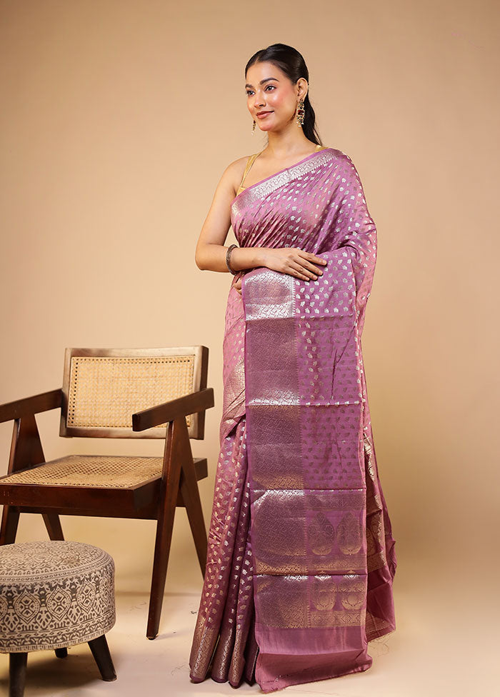 Purple Handloom Dupion Pure Silk Saree With Blouse Piece
