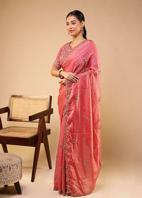 Pink Georgette Saree With Blouse Piece