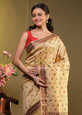 Cream Assam Silk Saree With Blouse Piece