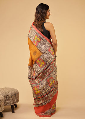 Rust Handloom Tussar Pure Silk Saree With Blouse Piece