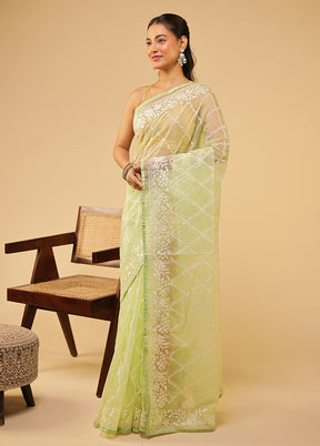 Green Organza Saree With Blouse Piece