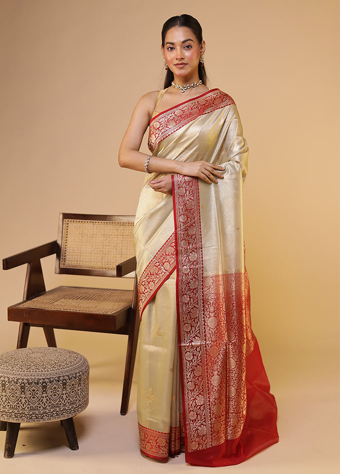 Cream Tissue Silk Saree With Blouse Piece