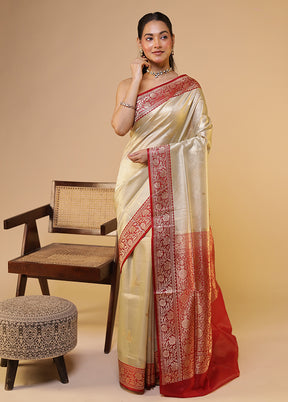 Cream Tissue Silk Saree With Blouse Piece
