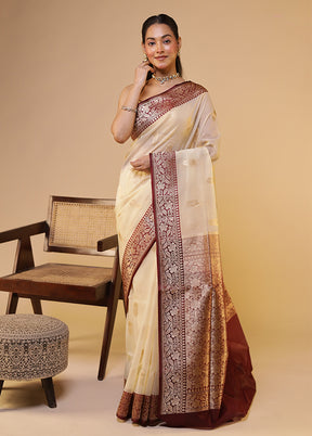 Cream Organza Saree With Blouse Piece