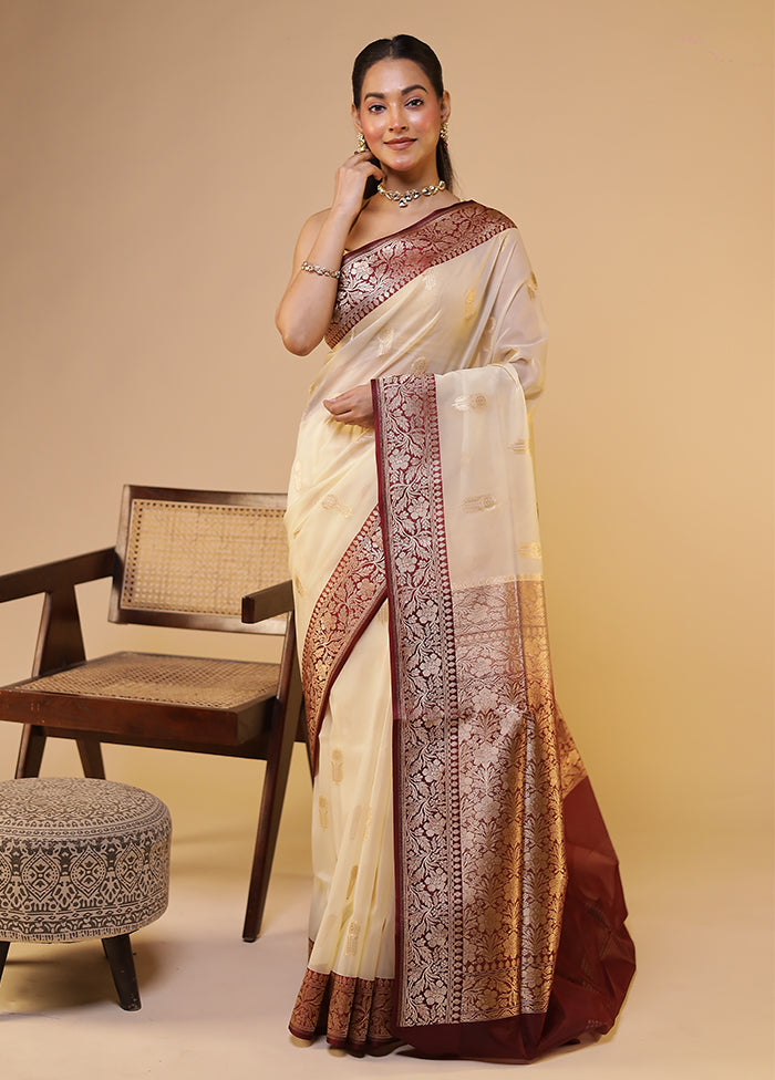 Cream Organza Saree With Blouse Piece