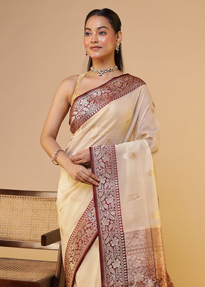 Cream Organza Saree With Blouse Piece