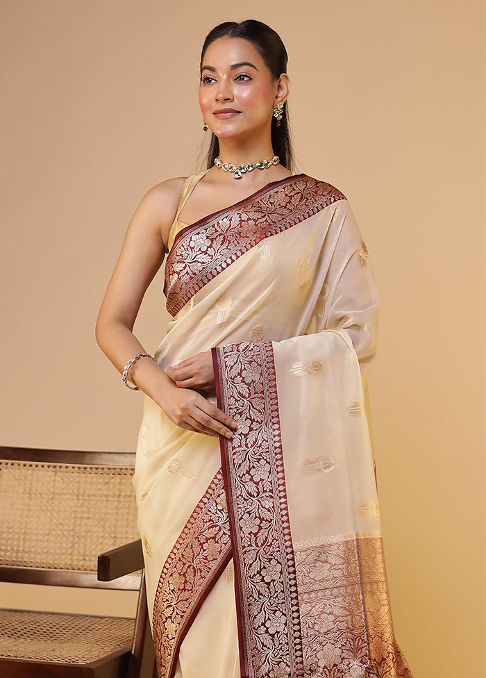 Cream Organza Saree With Blouse Piece