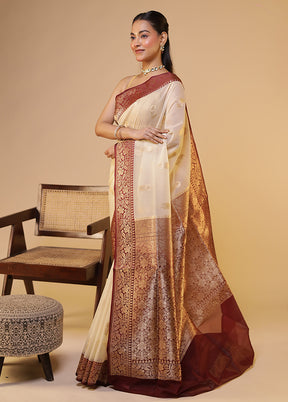 Cream Organza Saree With Blouse Piece