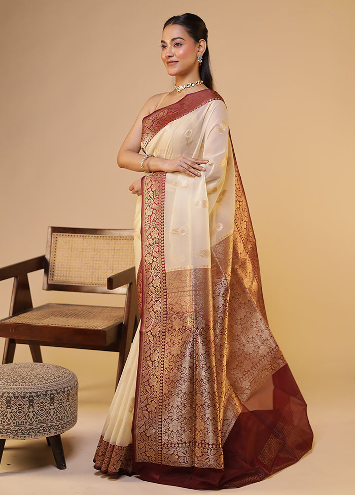 Cream Organza Saree With Blouse Piece