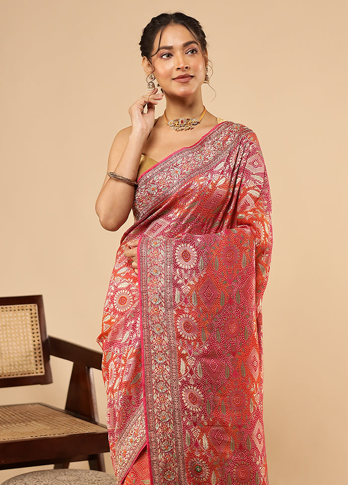 Pink Handloom Pure Georgette Saree With Blouse Piece