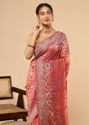 Pink Handloom Pure Georgette Saree With Blouse Piece
