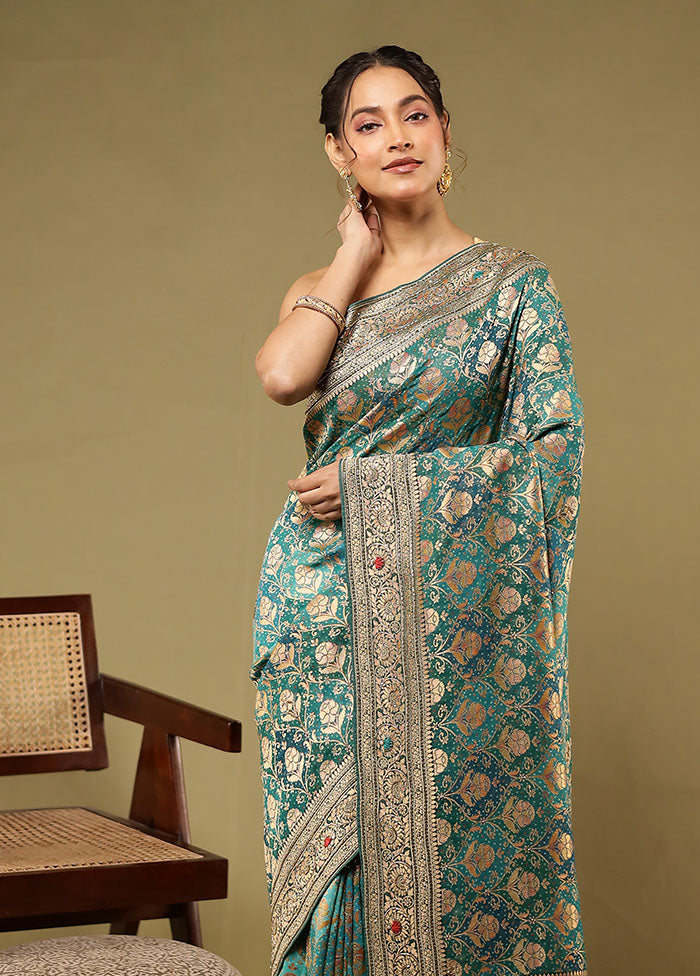 Green Handloom Pure Georgette Saree With Blouse Piece