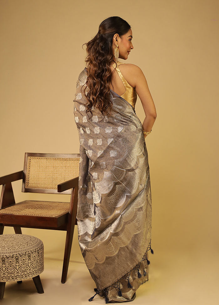 Grey Tissue Silk Saree With Blouse Piece