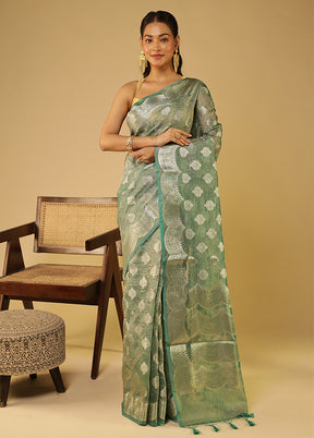 Green Tissue Silk Saree With Blouse Piece