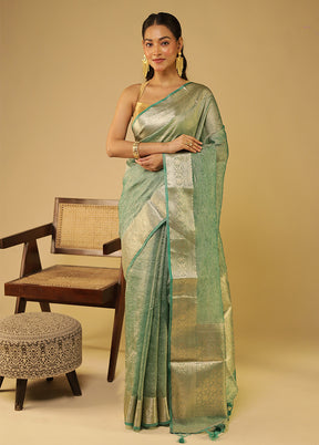 Green Tissue Silk Saree With Blouse Piece