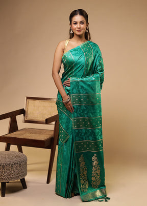 Green Dupion Silk Saree With Blouse Piece