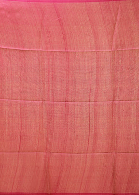 Pink Handloom Tussar Pure Silk Saree With Blouse Piece