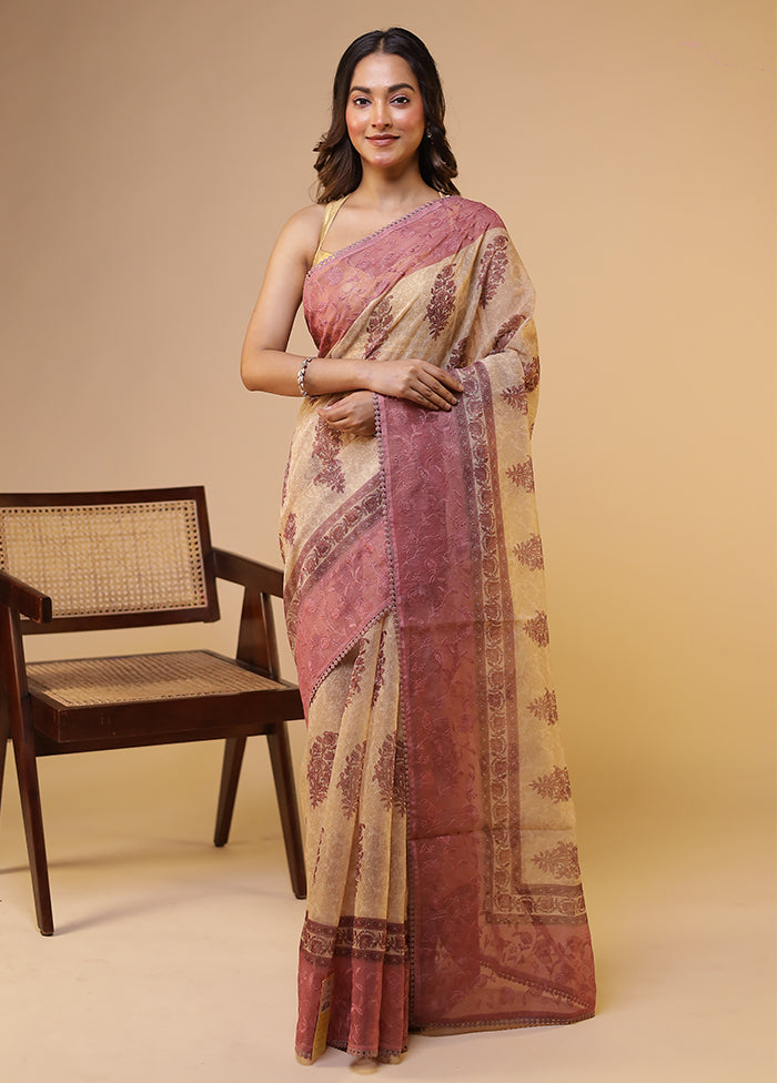 Cream Pure Cotton Saree With Blouse Piece