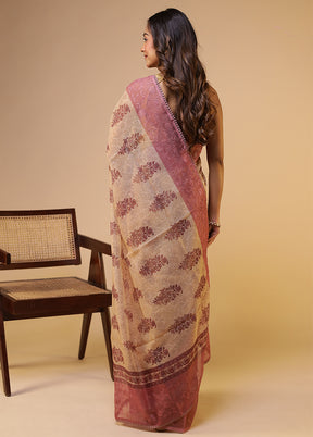Cream Pure Cotton Saree With Blouse Piece