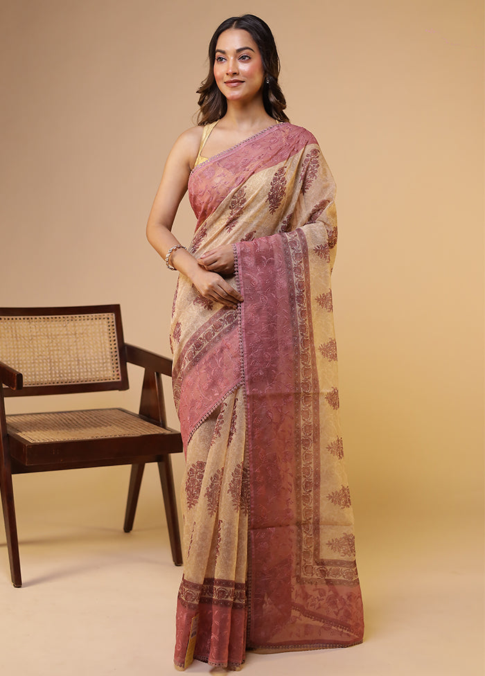 Cream Pure Cotton Saree With Blouse Piece