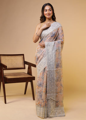 Cream Pure Cotton Saree With Blouse Piece