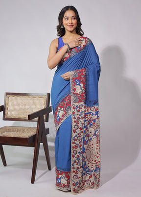 Blue Cotton Saree With Blouse Piece