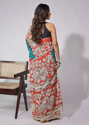 Green Cotton Saree With Blouse Piece