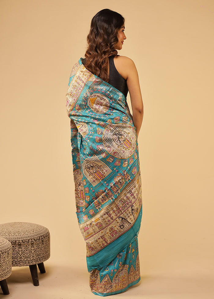 Blue Tussar Silk Saree With Blouse Piece