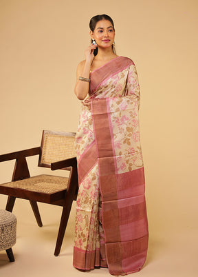 Cream Tussar Silk Saree With Blouse Piece