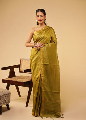 Green Tussar Silk Saree With Blouse Piece