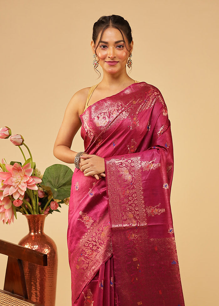 Purple Tussar Silk Saree With Blouse Piece