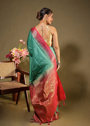 Green Dupion Silk Saree With Blouse Piece