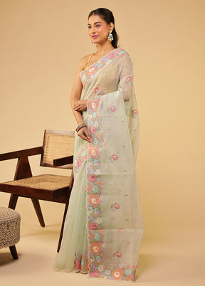 Green Organza Saree With Blouse Piece